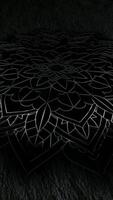 Distinctive Black Ornament in Continuous Rotation, Framed by Elegant Charcoal Background Template with Dark Texture and Reflection video