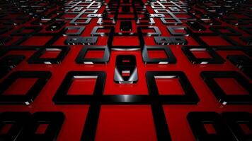 graduale panning movimento attraverso astratto nero 3d geometria su cremisi sfondo, unico premio modello con moderno ombre e lussuoso precisione video