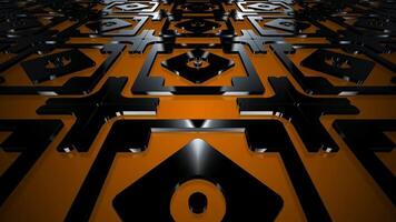 abstrakt strömma tvärs över svart polygonal yta på mandarin bakgrund, elegant elit mönster med rik värma toner och minimal digital fluiditet video