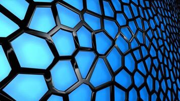 abstrakt Bewegung von schwarz voronoi Muster auf Blau Feld, elegant geometrisch Rahmen mit künstlerisch polygonal Formen und glatt Kamera Überleitung video