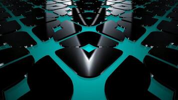 grazioso movimento al di sopra di astratto nero geometrico forme su in profondità blu sfondo, esclusivo modello design con delicato metallico profondità e leggero turni video