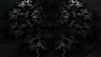 Premium Black Ornament Motion in Continuous Loop with Elite Charcoal Backdrop, Textured Surface, and Metallic Reflection Glow video