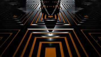 lento rotante movimento attraverso astratto nero poligonale aereo su arancia sfondo, elegante unico modello con liscio movimento e leggero armonia video