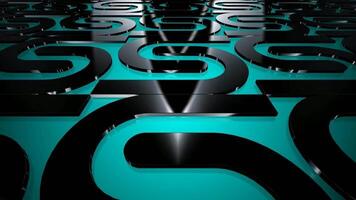 långsam roterande rörelse tvärs över abstrakt svart 3d strukturer på blå bakgrund, unik elit mönster med slät gradienter och minimal trogen textur video