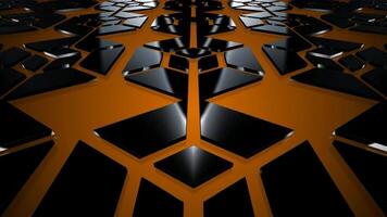 Gentle Motion across Abstract Black Geometric Shapes on Orange Background, Premium Elegant Pattern Design with Warm Glow and Smooth 3D Structure video
