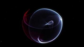 Glowing abstract sphere with red, blue, and white gradient light. Futuristic minimal 3D form in elegant luminous motion. Smooth animation on a deep dark background. Seamless 4K loop. video