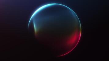 A smooth glowing sphere in red and blue gradient tones rotates in darkness, with soft luminous edges and elegant futuristic reflections. video