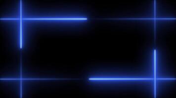 Neon line glowing rectangle frame on black background. Glowing blue neon frame background animation rectangle shape video