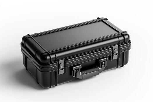 A black case with a handle on a white surface photo