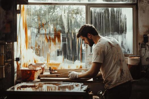 A man working in a wood shop photo