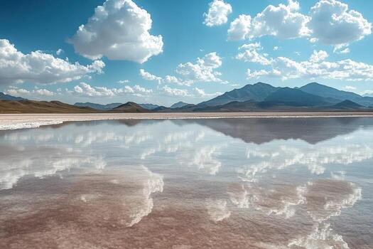 A lake with mountains reflected in it photo