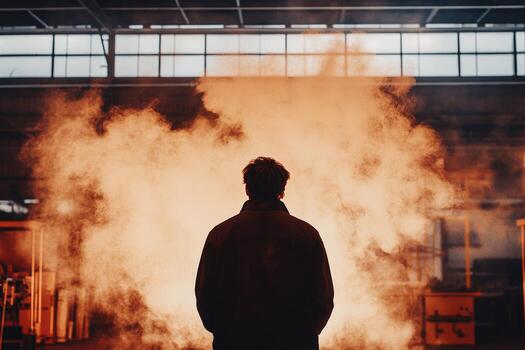A man standing in front of a large cloud of smoke photo