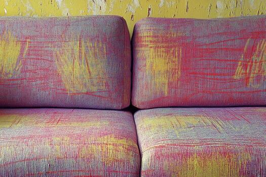 A couch with a colorful pattern on it photo