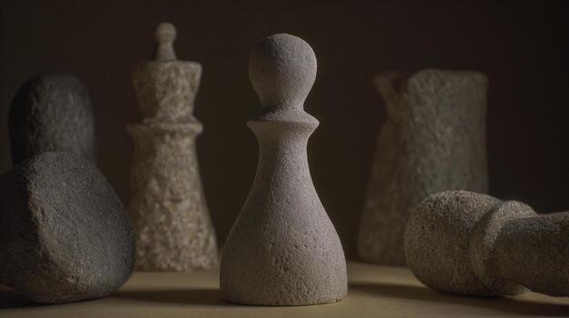 Chess pieces on a table dramatic lighting and artistic composition photo