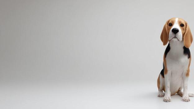 Beagle dog portrait sitting on white background in studio photo