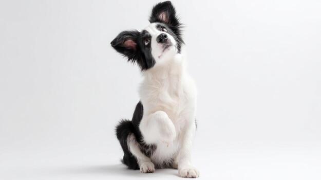 frontera collie perro con curioso expresión posando en contra blanco fondo foto