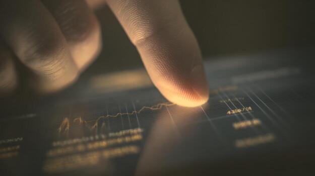 Close up of a finger touching a screen displaying data visualization photo