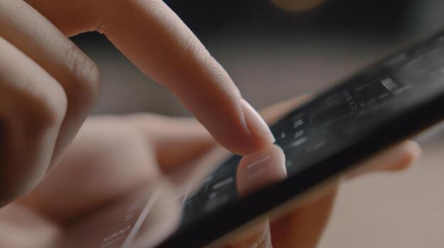 Close up of a persons hand interacting with a smartphone screen photo
