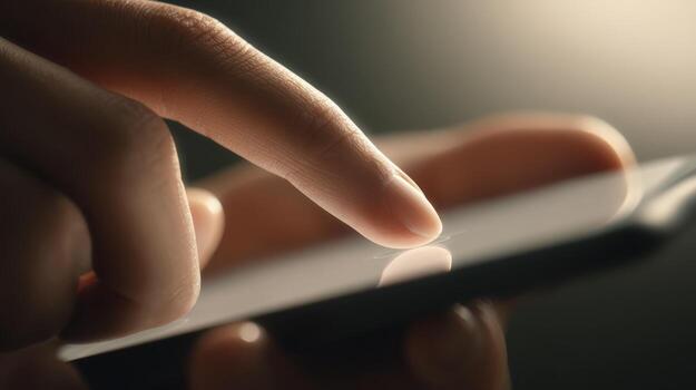 Close up of a finger interacting with a touch screen smartphone photo