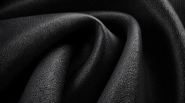 Close up of elegant black fabric with detailed folds and textured surface photo