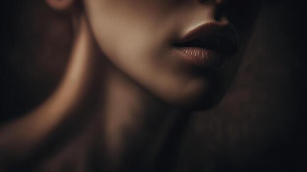 Close up of a persons face focusing on lips and skin texture photo