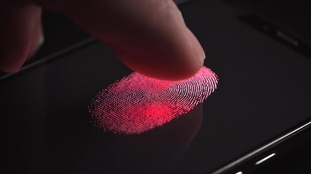 Fingerprint identification on a smartphone screen security technology concept photo