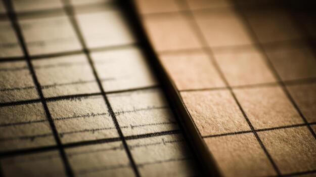 Close up of lined paper texture with grid pattern in natural lighting photo
