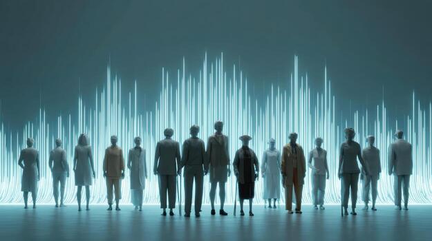 diverso grupo de personas silueta en contra resumen datos visualización foto