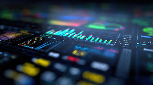 Data visualization interface displaying charts and graphs with bright colors photo