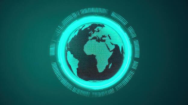 The world is shown in a glowing green circle photo