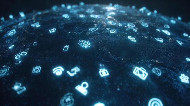 A globe with many different icons on it photo