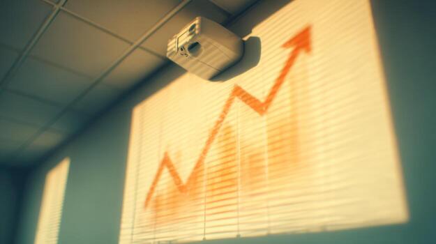 A business graph is projected on a wall photo