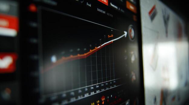 Data graph with rising trend on computer screen business technology concept photo