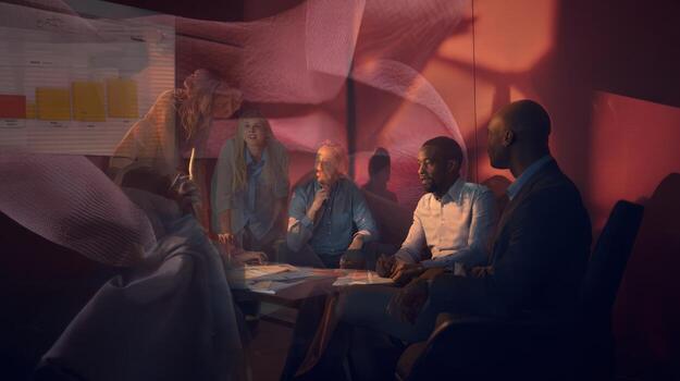 Business team meeting around table in office discussion presentation photo