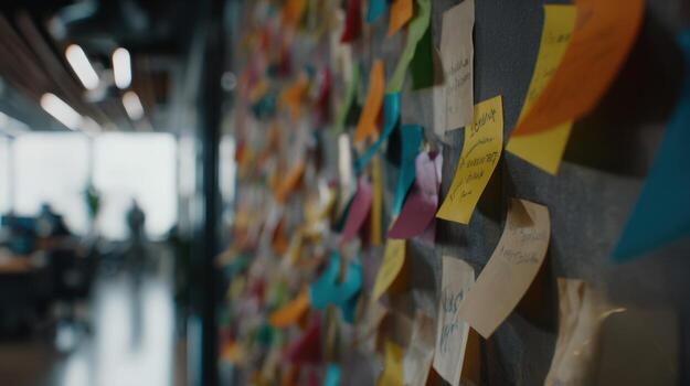 Colorful sticky notes on a wall representing ideas and communication photo