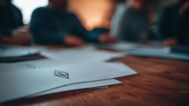 Close up of envelopes on a wooden table communication concept photo