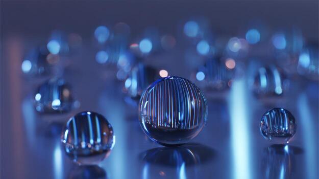 Abstract transparent spheres with reflections against a gradient background photo