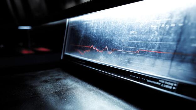 Abstract display showing data analysis in a dark environment with blue and red hues photo