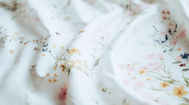 Close up of delicate floral fabric with soft lighting and subtle colors photo