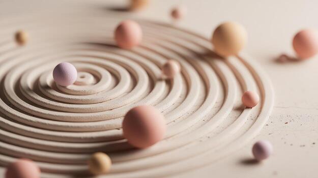 Abstract composition of spheres and spiral pattern in neutral tones photo
