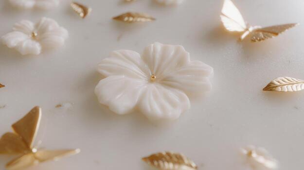 Elegant floral and butterfly composition decorative elements on white surface photo