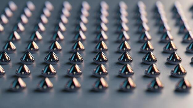 Abstract macro photography of geometric metallic elements in rows photo