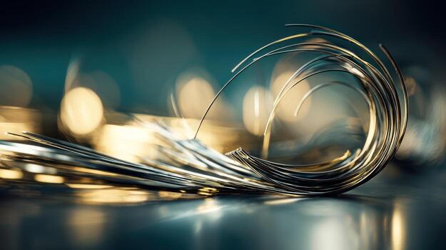 Abstract metallic wire sculpture with bokeh background for modern design photo