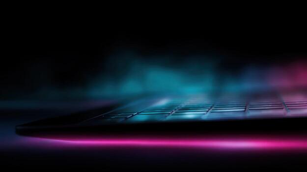 resumen teclado con vibrante rosado y verde azulado colores y un oscuro antecedentes foto