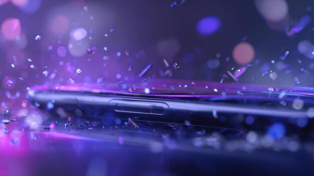 Smartphone detail with abstract floating particles and soft bokeh effect photo
