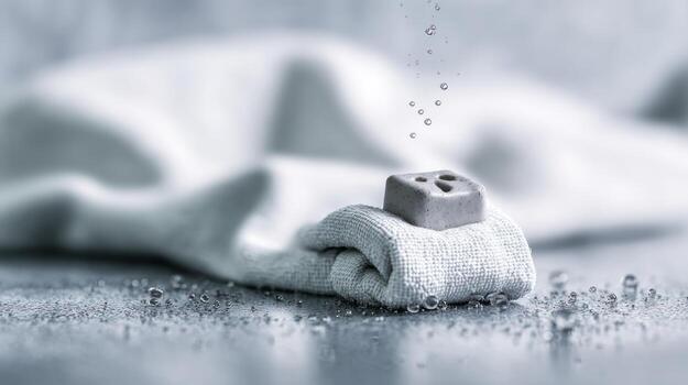 resumen composición de un cubo en suave tela con agua gotas foto