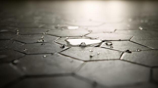 Abstract close up of water droplets on hexagonal surface photo