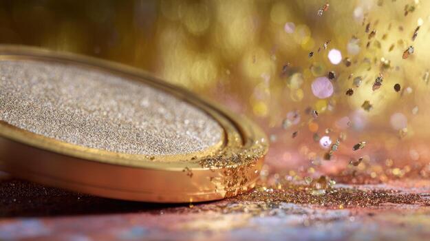 Cosmetic product with scattered glitter particles background decorative design photo