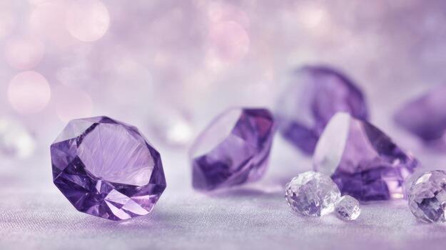 Close up of sparkling gemstones with soft bokeh background for design photo