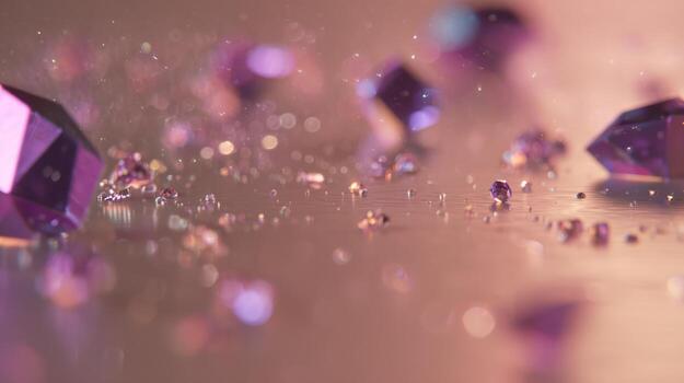 Abstract macro shot of glittering purple gems and sparkling particles photo